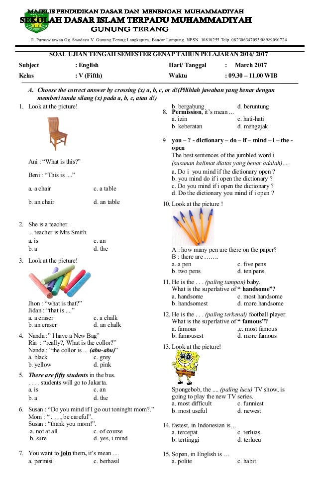 Rahasia Nilai Sempurna 7 Latihan Bank Soal Bahasa Inggris Kelas 5 Semester 1 Tahun 2016 Rahasia Nilai Sempurna 7 Latihan Bank Soal Bahasa Inggris Kelas 5 Semester 1 Tahun 2016