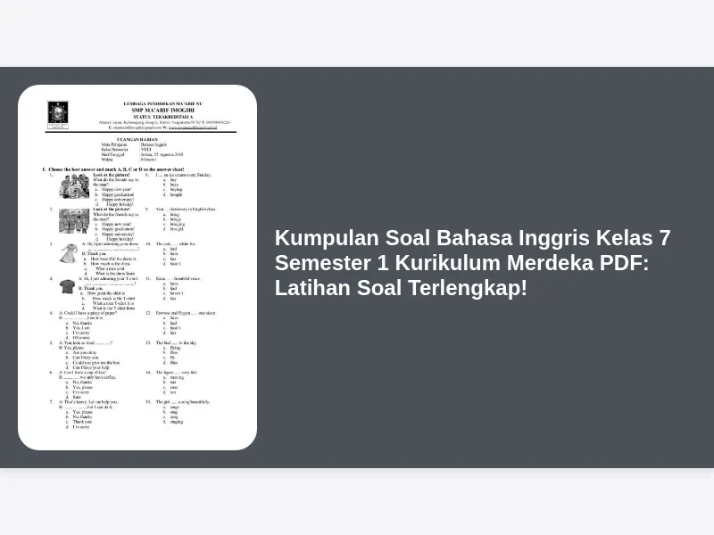 Kumpulan Soal Bahasa Inggris Kelas 7 Semester 1 Kurikulum Merdeka PDF