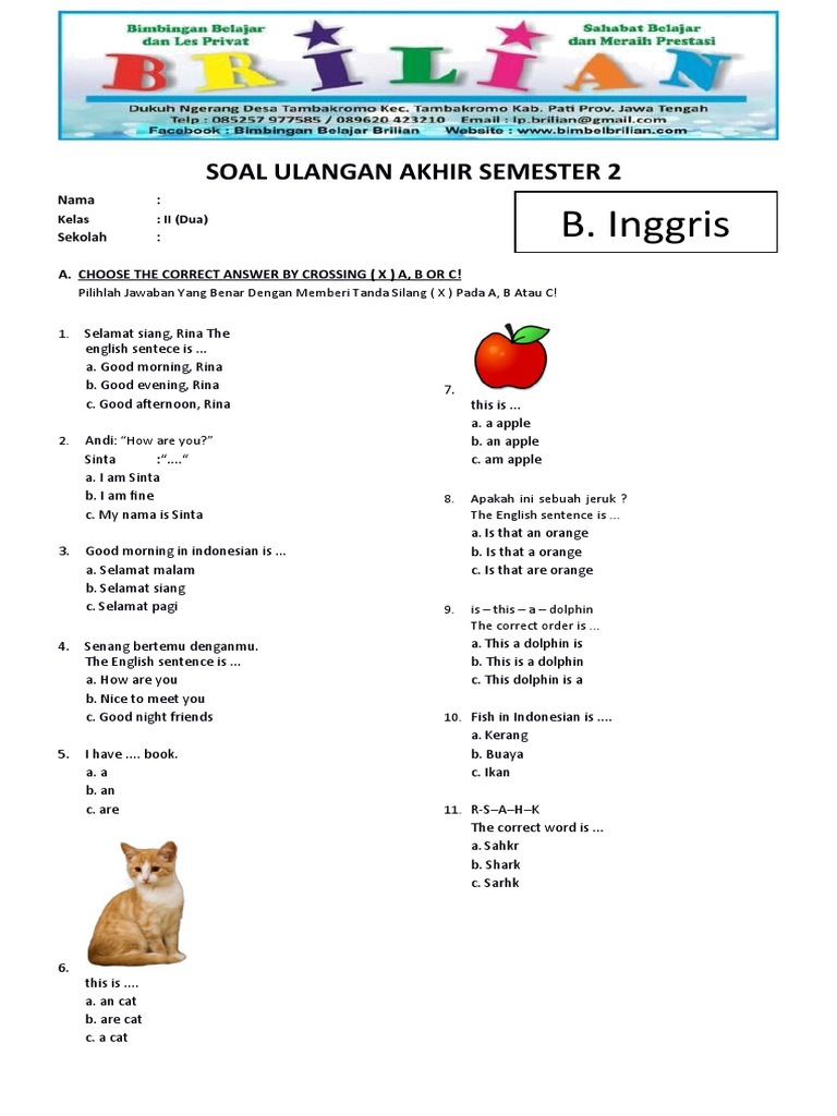 7 Rahasia Nilai Sempurna dengan Bank Soal Bahasa Inggris Kelas 2 SD Semester 1 Terbaru 7 Rahasia Nilai Sempurna dengan Bank Soal Bahasa Inggris Kelas 2 SD Semester 1 Terbaru