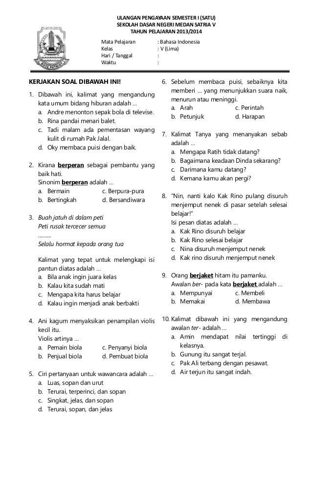 5 Bocoran Soal UAS Bahasa Indonesia Kelas 5 Semester 1 di 2026, Wajib Tahu