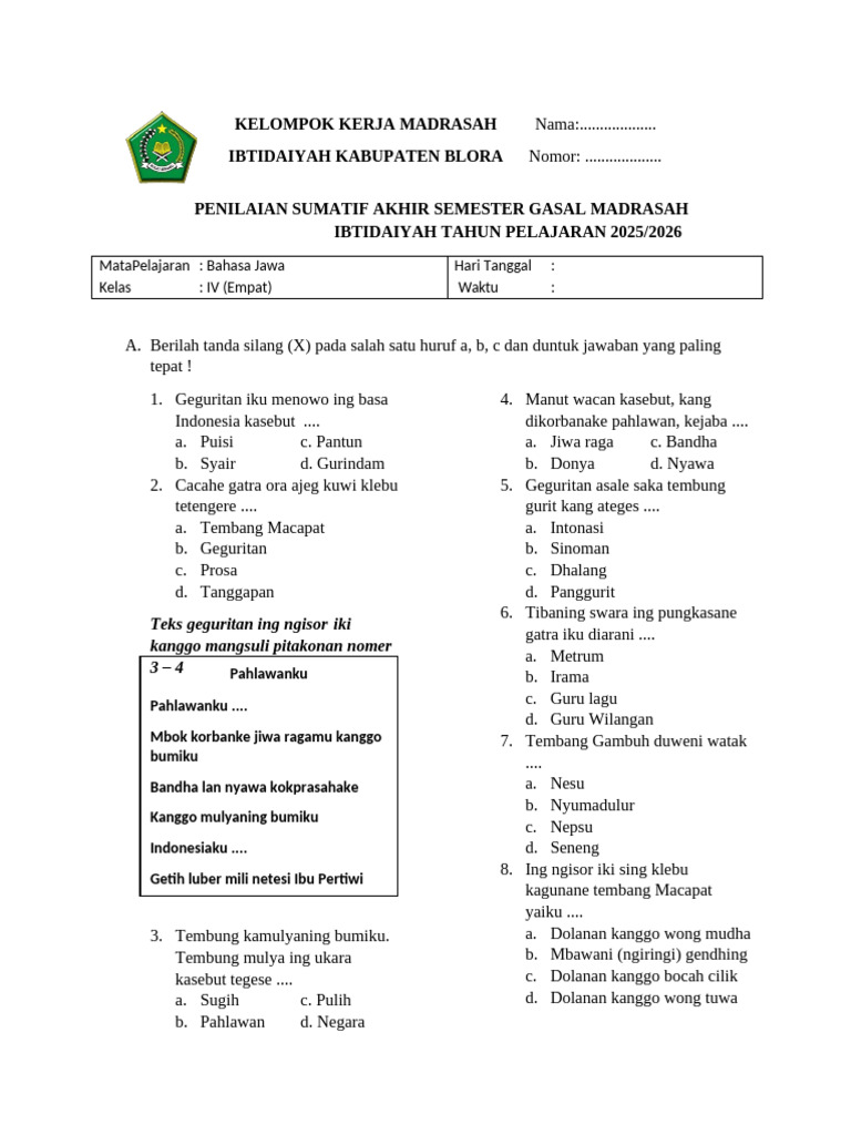 Akhirnya Terungkap! 3 Fakta Penting dari Soal Basa Jawa Kelas 4 Semester 1 yang Wajib Diketahui Akhirnya Terungkap! 3 Fakta Penting dari Soal Basa Jawa Kelas 4 Semester 1 yang Wajib Diketahui