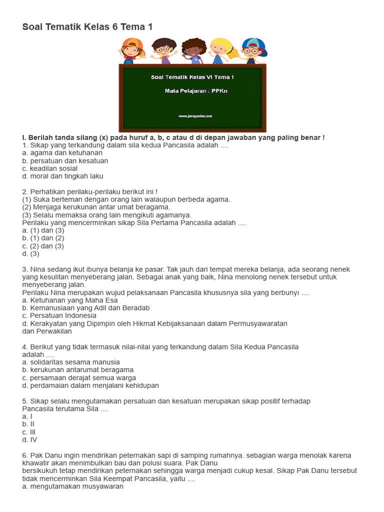 5 Contoh Soal PKN Kelas 6 Tema 1 Beserta Kunci Jawaban, Wajib Tahu Sebelum Ulangan!