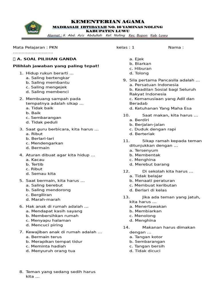 5 Contoh Soal PKN SMA Kelas 1 Pilihan Ganda yang Wajib Kamu Kuasai Sebelum Ujian Semester 5 Contoh Soal PKN SMA Kelas 1 Pilihan Ganda yang Wajib Kamu Kuasai Sebelum Ujian Semester