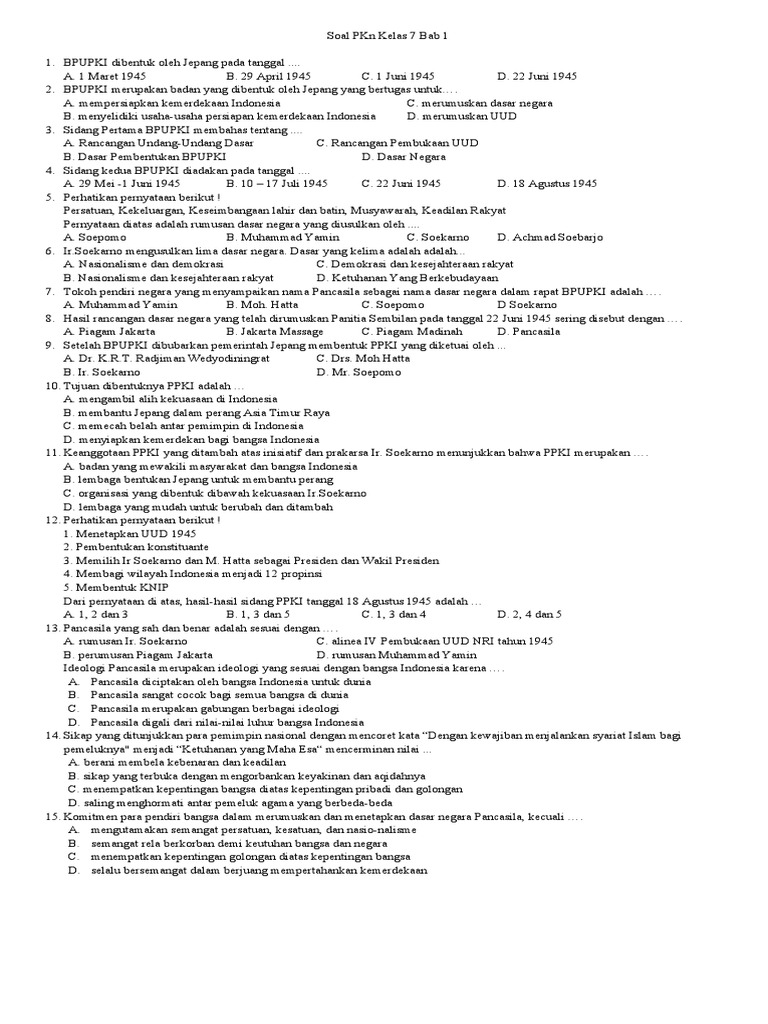 Soal PKN Kelas 7 Bab 1 PDF Soal PKN Kelas 7 Bab 1 PDF