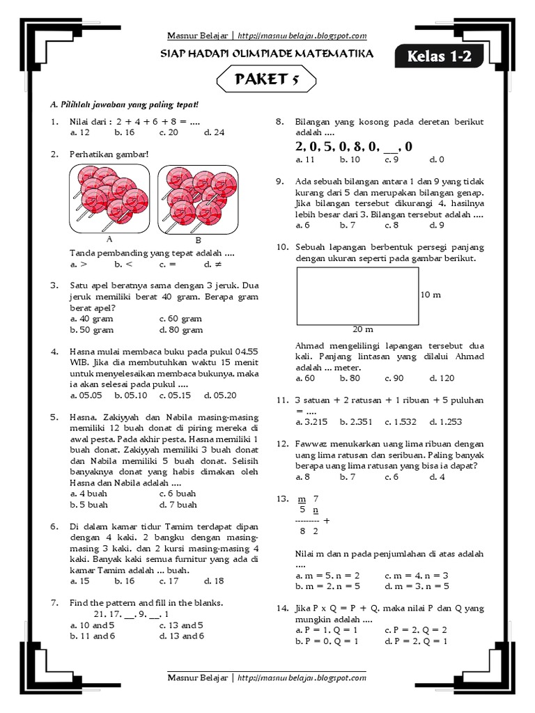 Akhirnya Tersedia Soal Olimpiade Matematika Kelas 1 SD PDF dengan Kunci Jawaban Lengkap untuk Latihan di Rumah Akhirnya Tersedia Soal Olimpiade Matematika Kelas 1 SD PDF dengan Kunci Jawaban Lengkap untuk Latihan di Rumah