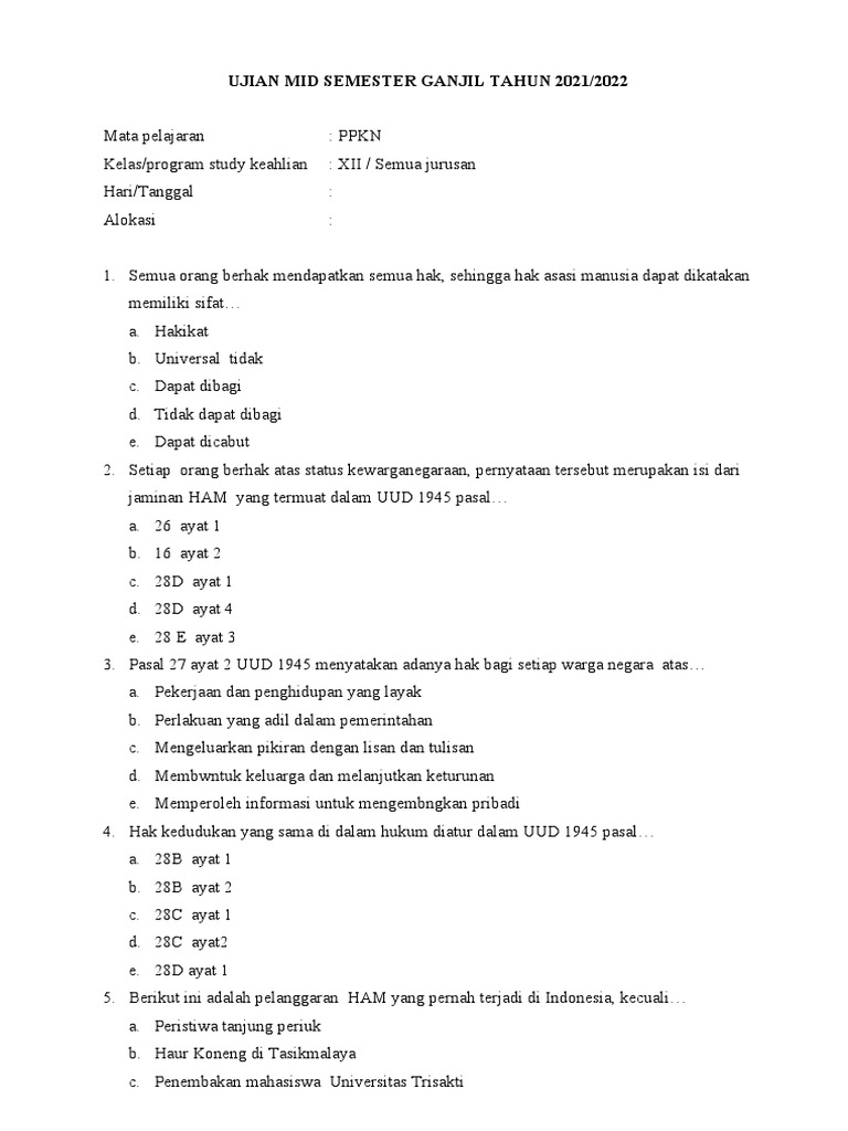 Ternyata Ini 7 Contoh Soal PKN Semester 1 Kelas 12 Hak Asasi Manusia yang Sering Muncul di Ujian
