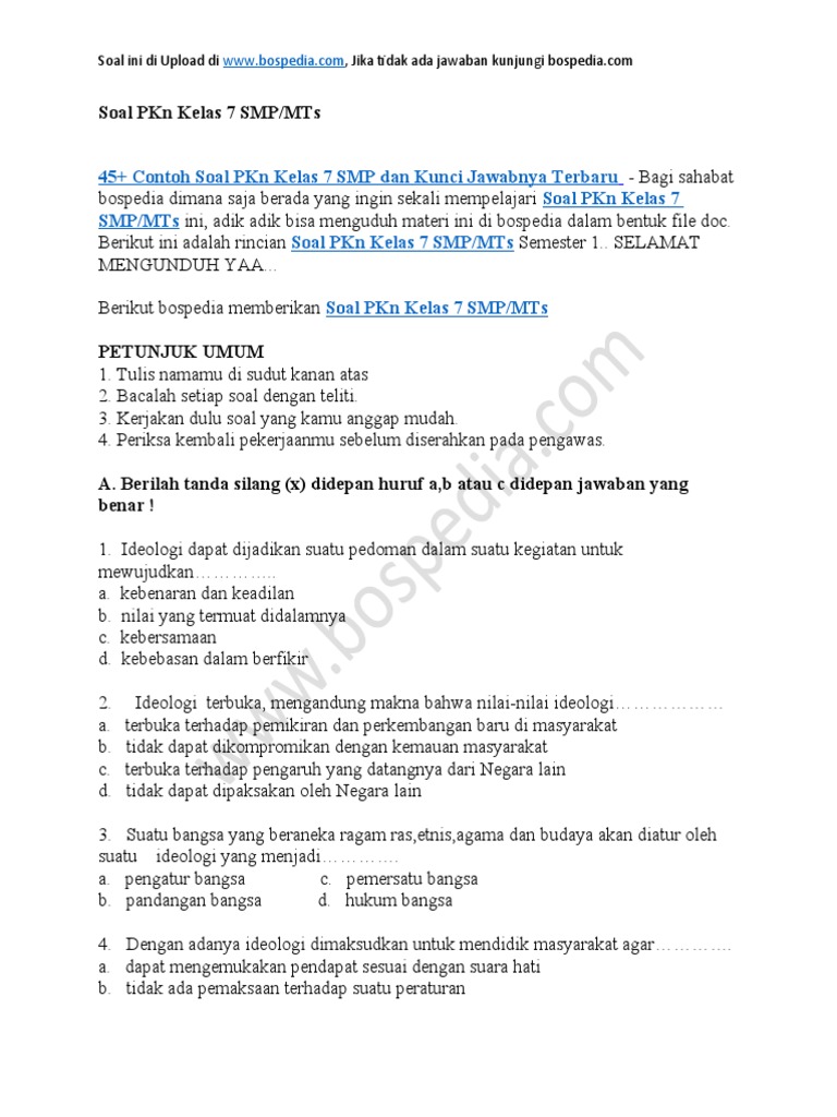 Soal PKn Kelas 7 Semester 1 dan Jawaban PDF Politik Soal PKn Kelas 7 Semester 1 dan Jawaban PDF Politik