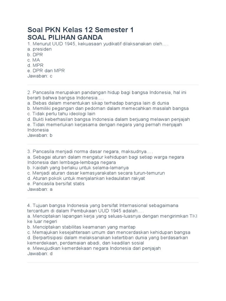 Wajib Tahu! 5 Contoh Soal PKN Semester 1 Kelas 12 yang Sering Muncul di STS 2026 Wajib Tahu! 5 Contoh Soal PKN Semester 1 Kelas 12 yang Sering Muncul di STS 2026