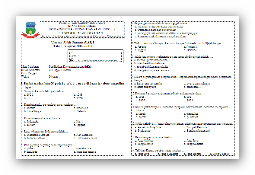 contoh soal pkn ktsp kelas 3 semester 1 contoh soal pkn ktsp kelas 3 semester 1