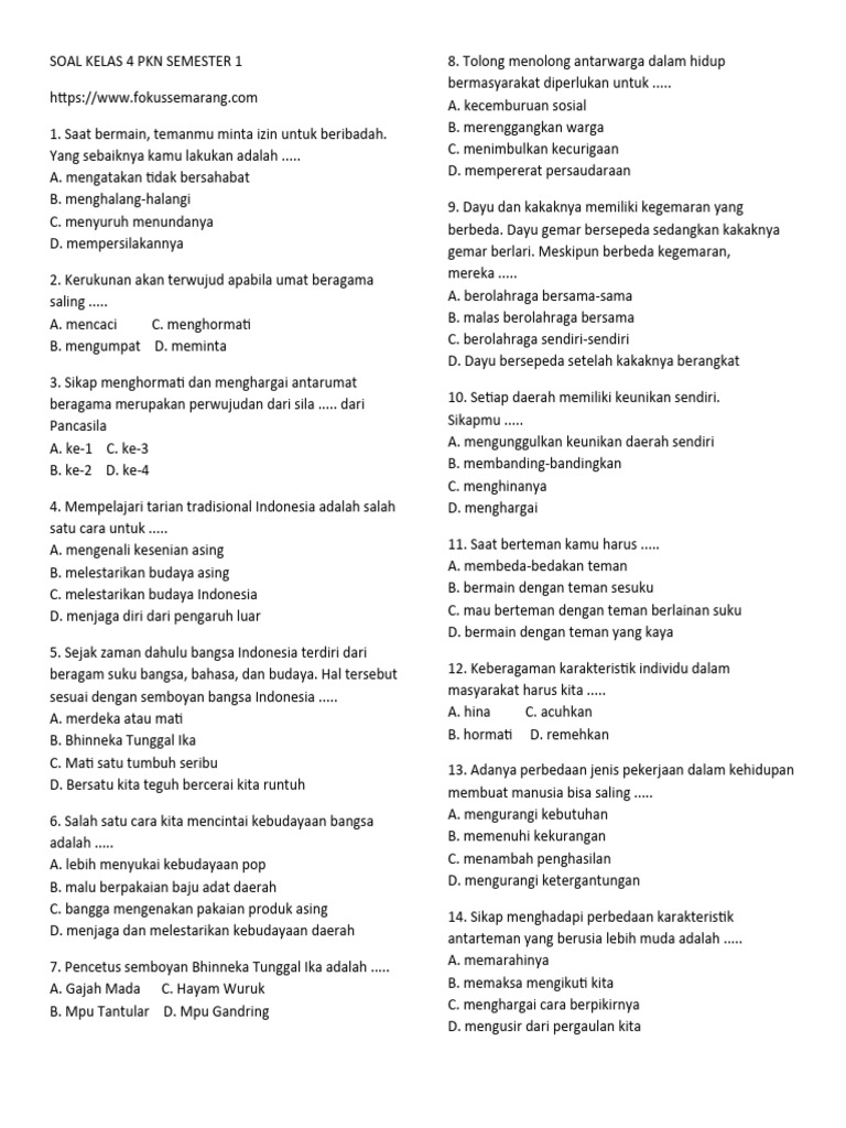 5 Fakta Mengejutkan dari Contoh Soal PKN Kelas 4 SD Semester 1 KTSP C1 yang Jarang Diketahui 5 Fakta Mengejutkan dari Contoh Soal PKN Kelas 4 SD Semester 1 KTSP C1 yang Jarang Diketahui