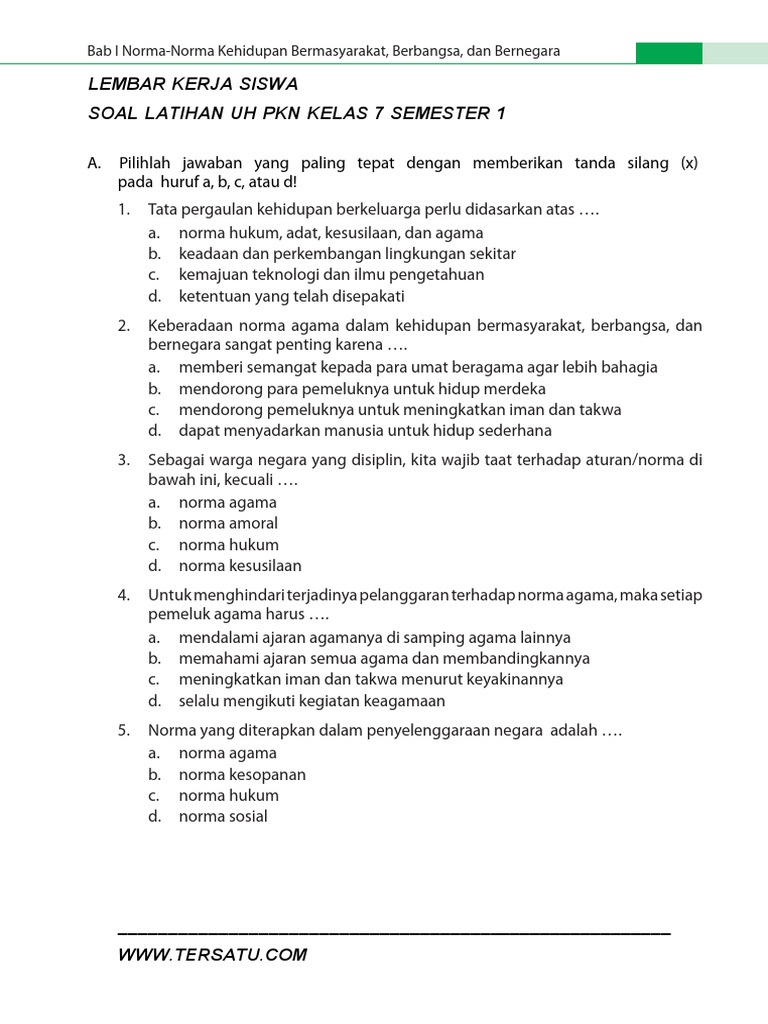Soal Norma Kelas 7 PKN dan Hukum PDF Soal Norma Kelas 7 PKN dan Hukum PDF