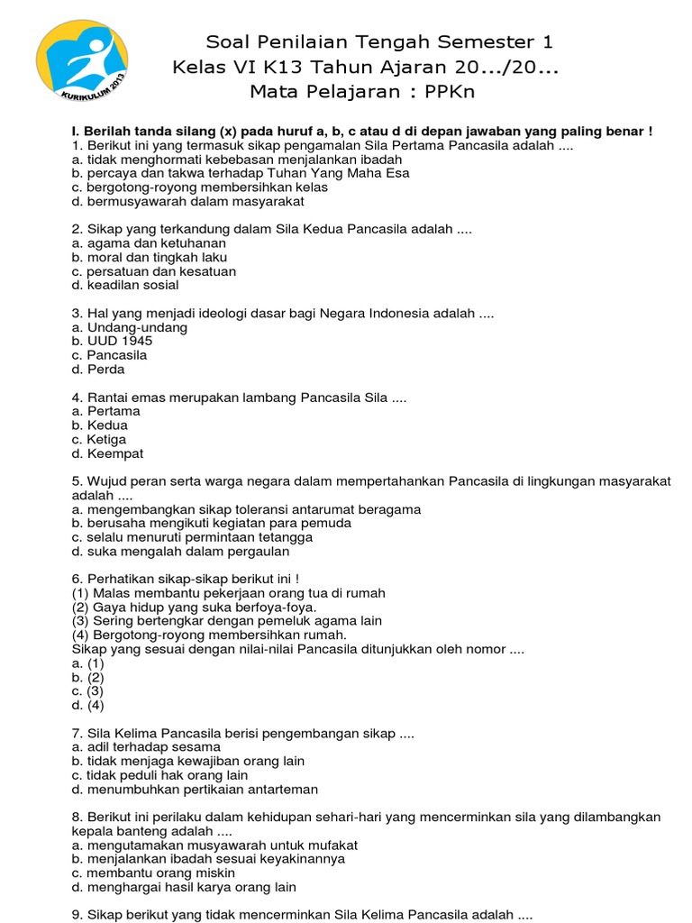 7 Rahasia Contoh Soal PKN Kelas 6 Semester 1 K13 yang Wajib Dikuasai Sebelum Ujian
