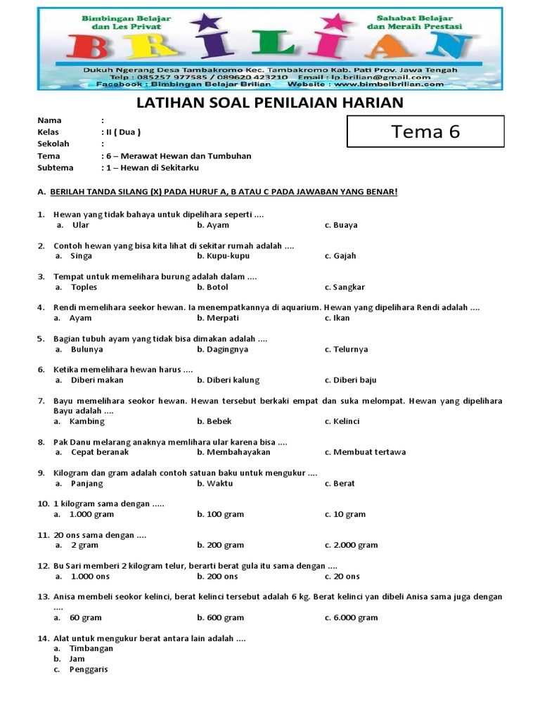 Link download soal kelas 2 tema 6 terbaru untuk persiapan ujian sekolah tahun ini Link download soal kelas 2 tema 6 terbaru untuk persiapan ujian sekolah tahun ini