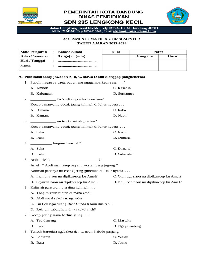 Rahasia Nilai Sempurna Kerjakan Soal Bahasa Sunda Kelas 3 SD Semester 1 Kurikulum 2013 Rahasia Nilai Sempurna Kerjakan Soal Bahasa Sunda Kelas 3 SD Semester 1 Kurikulum 2013