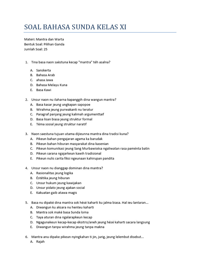 Rahasia Skor Tinggi dengan Latihan Soal Bahasa Sunda Kelas 11 Semester 1 Terbaru Rahasia Skor Tinggi dengan Latihan Soal Bahasa Sunda Kelas 11 Semester 1 Terbaru