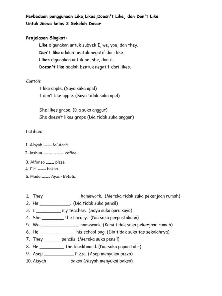 Ternyata Ini Rahasia Cepat Paham Like and Likes Soal Bahasa Inggris Kelas 2 Terbaru Ternyata Ini Rahasia Cepat Paham Like and Likes Soal Bahasa Inggris Kelas 2 Terbaru