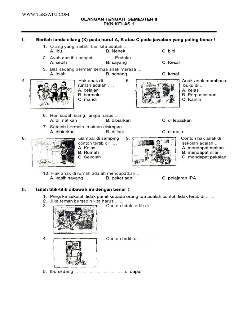Wajib Tahu! Kumpulan Contoh Soal PKN KTSP Kelas 1 SD Semester 2 Paling Akurat