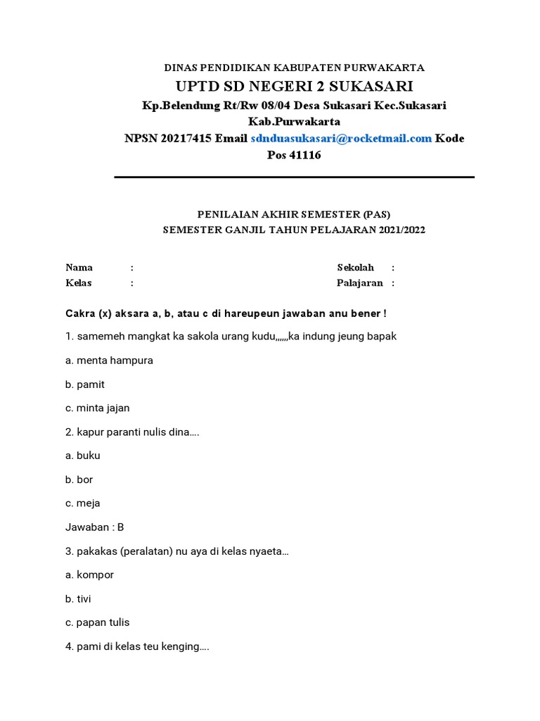 Wajib Tahu Kumpulan Soal Bahasa Sunda Kelas 2 Semester 1 SD Kurikulum 2013 Terbaru Wajib Tahu Kumpulan Soal Bahasa Sunda Kelas 2 Semester 1 SD Kurikulum 2013 Terbaru